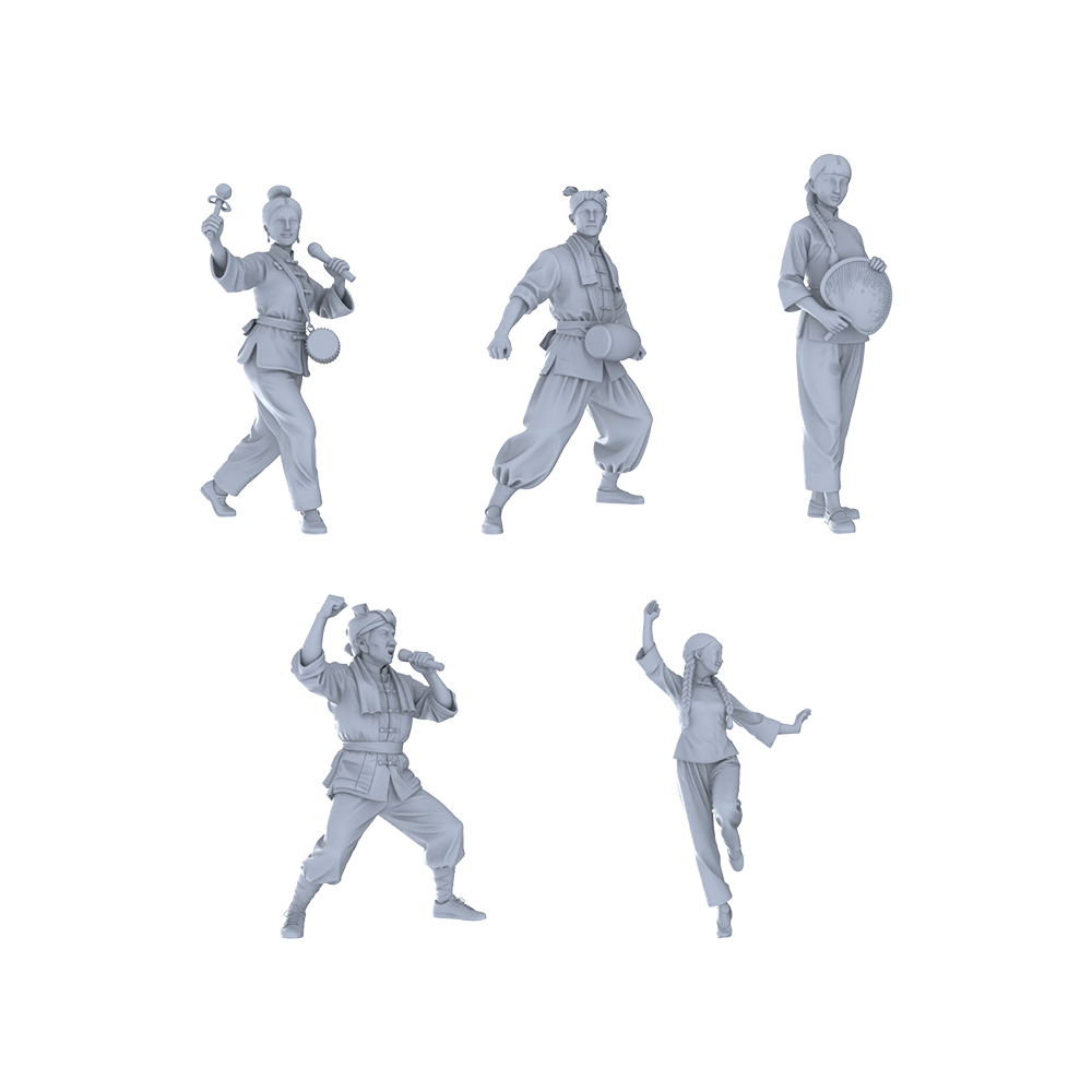 Yao's Studio LYTR290  Northern Shaanxi Yangge Quintet Resin Miniature Model 5-Figure Set, Unpainted Folk Performance Figures, DIY Painting Scene Decoration Miniatures Diorama Resin Figures 3D Printed Resin Model Kit by SSMODEL