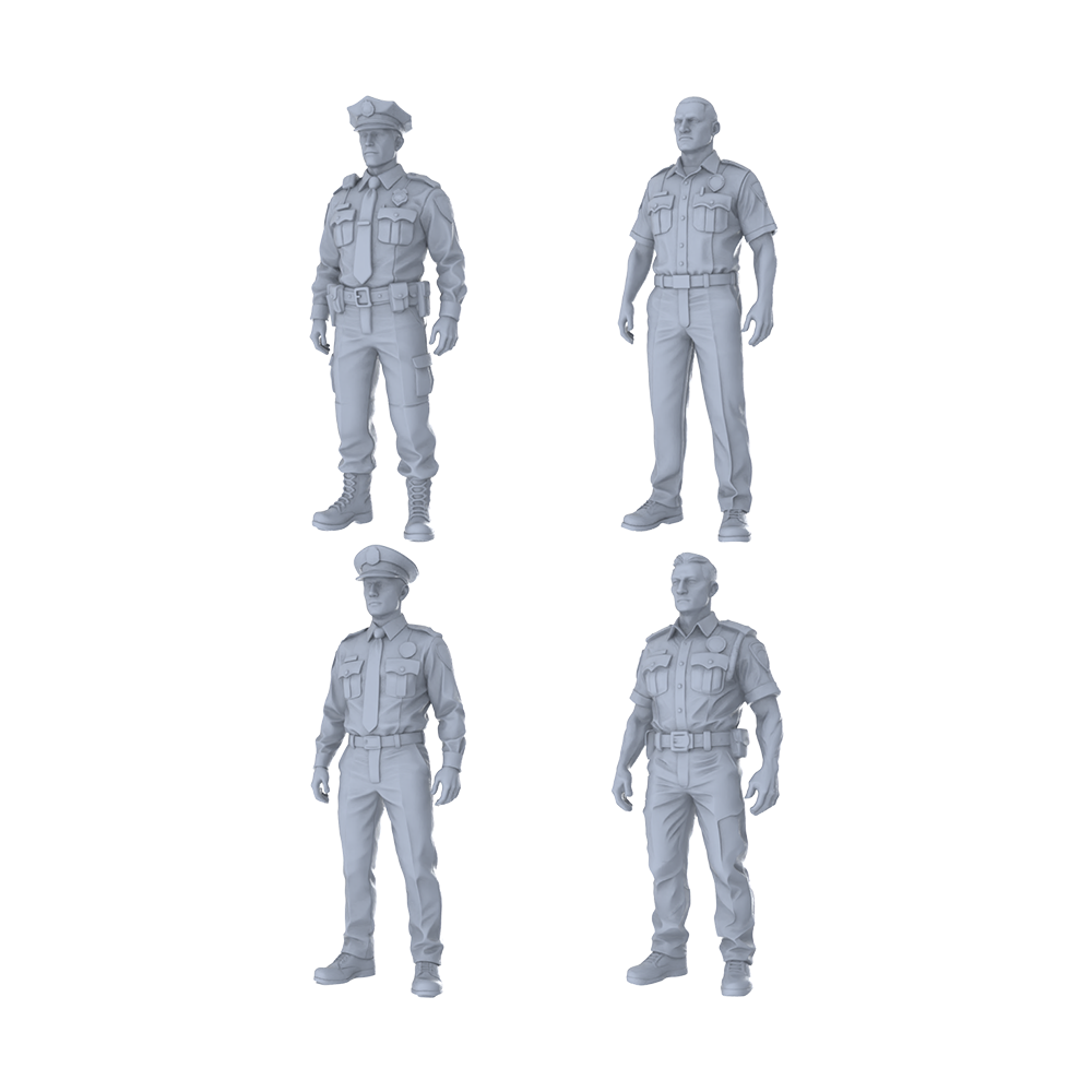 Detail view of MRY-SFW LYTR367  Police Officers 4-Pack, Ideal, Tabletop Games Painting Miniature Car Diorama Figures Scene Props Accessories Resin Model