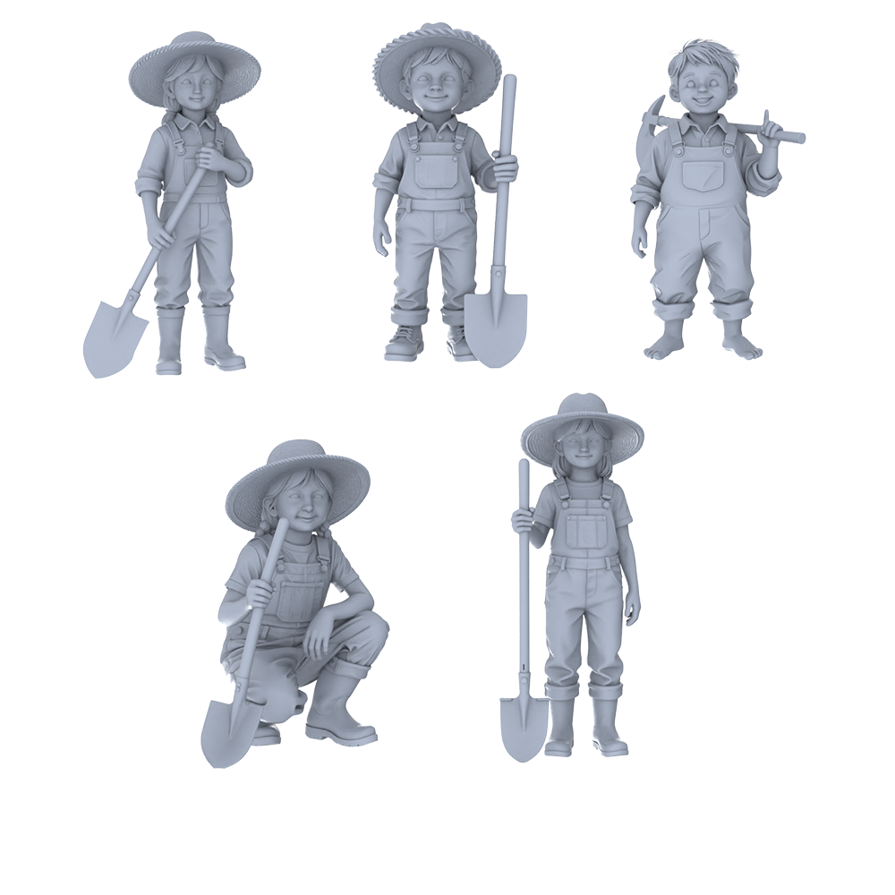 MRY-SFW LYTR773 Children Farm Laboring Figure 5 pcs Miniature Car Diorama Figures Scene Props Accessories Resin 3D Printed Resin Model Kit by SSMODEL