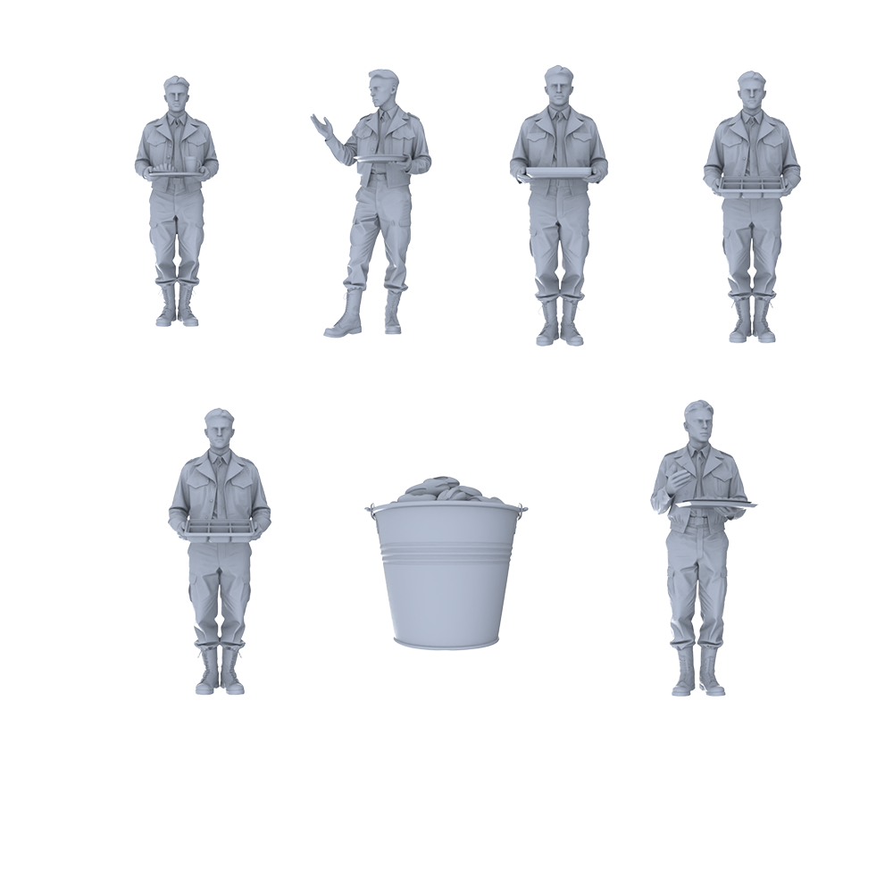 MRY-SFW LYGR503  WWII U.S. Army Mess Hall Seven-Person Group 3D Printed Resin Model Kit by SSMODEL
