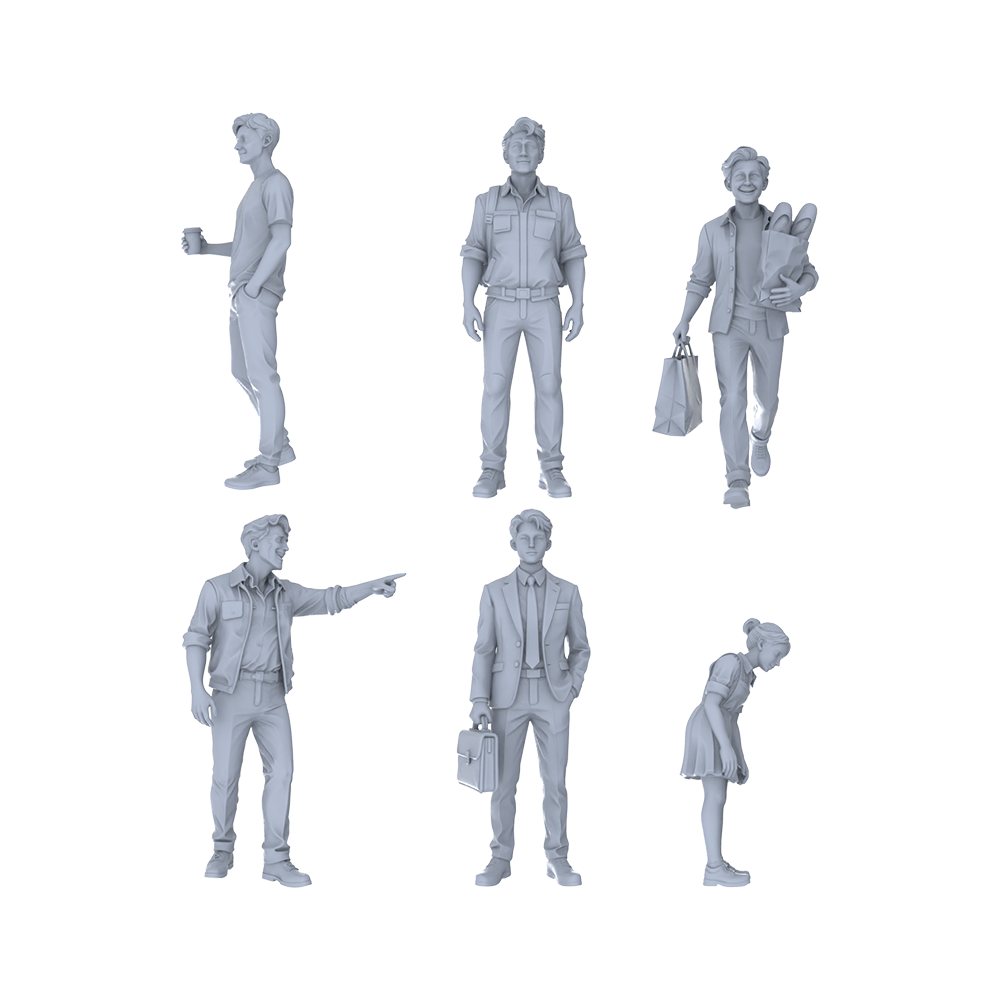 Yao's Studio LYTR202 Unpainted Miniature 6-Piece Set - Urban Diverse People Scene Figures for Diorama & Painting Miniatures Diorama Resin Figures 3D Printed Resin Model Kit by SSMODEL