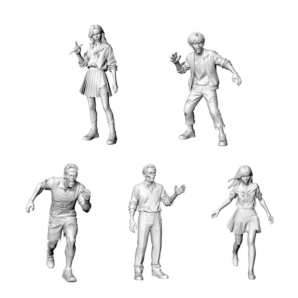 MRY-SFW LYGR319 3D Printed Post-Apocalyptic Campus Zombies 5PCS Miniature for Painting 3D Printed Resin Model Kit by SSMODEL
