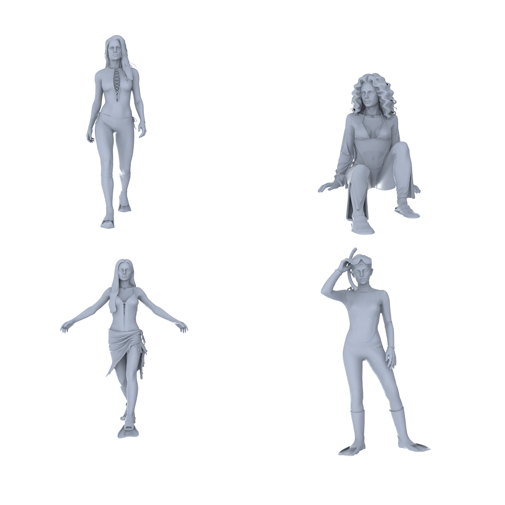 MRY-SFW LYTR743 Modern Diving & Beach Female 4 pcs Miniature Car Diorama Figures Scene Props Accessories Resin 3D Printed Resin Model Kit by SSMODEL