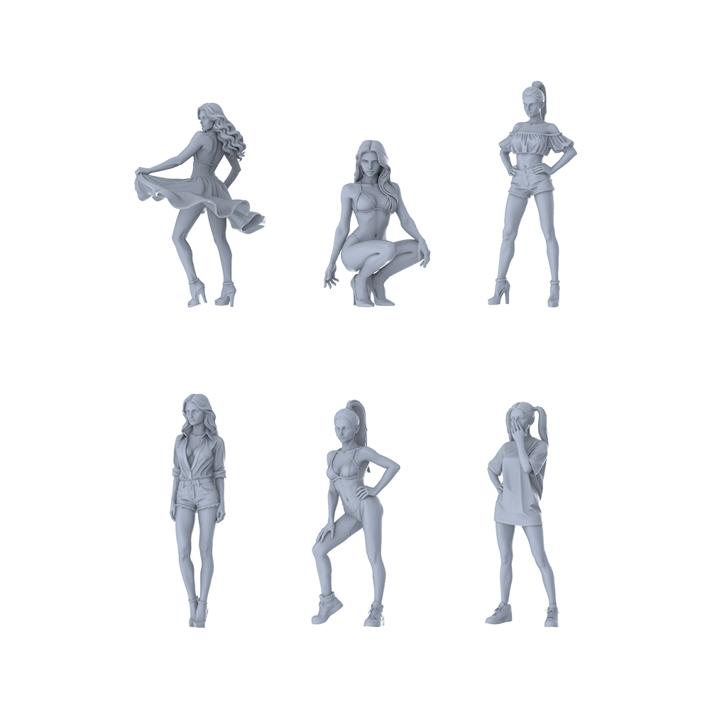 Detail view of MRY-SFW LYTR638 Modern Sexy Hot Girl Style Young Female Multi-Pose Six-Person Set Miniature Car Diorama Figures Scene Props Accessories Resin Model