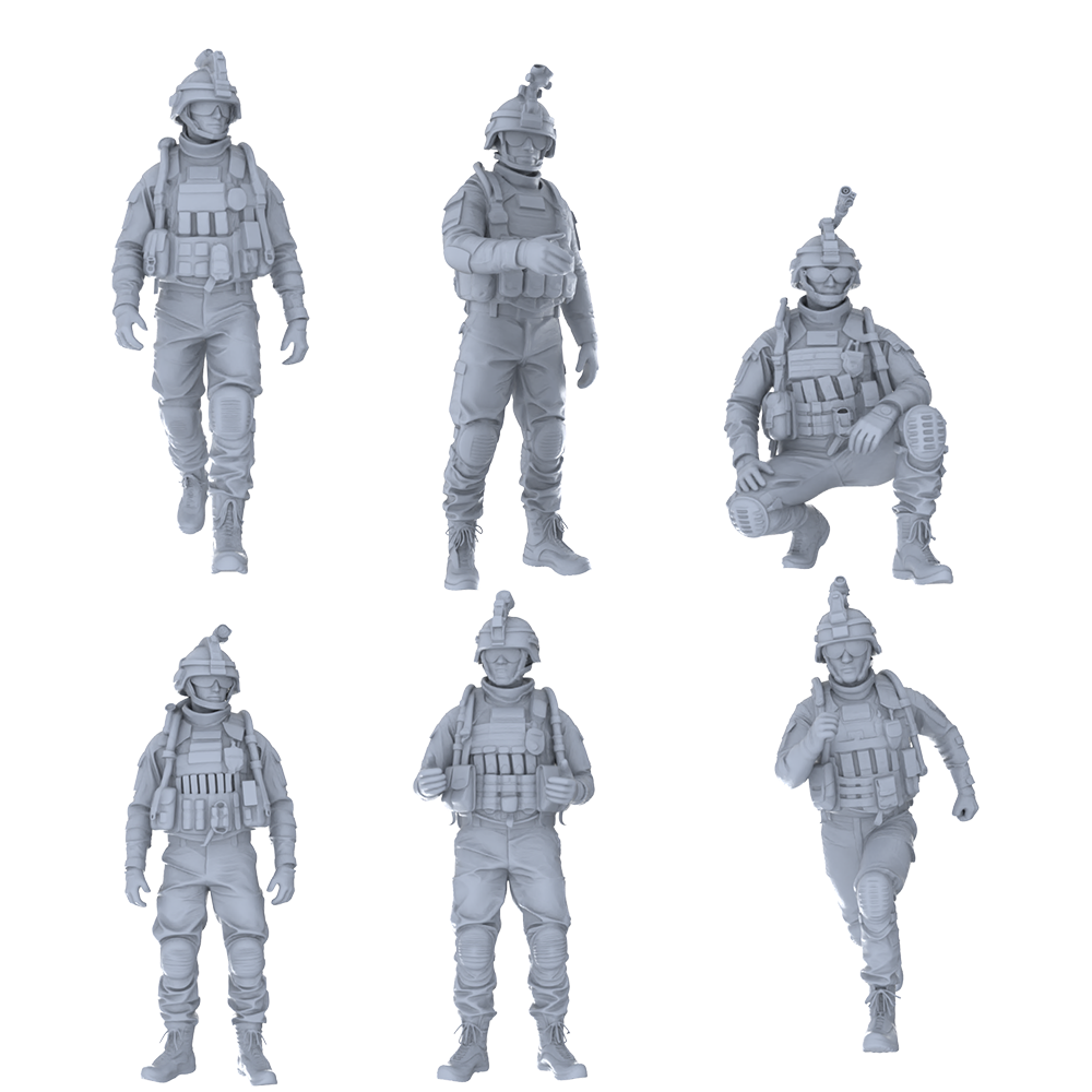 MRY-SFW LYGR465 Modern U.S. Army (Cement Unit) Six-Person Daily Routine 3D Printed Resin Model Kit by SSMODEL