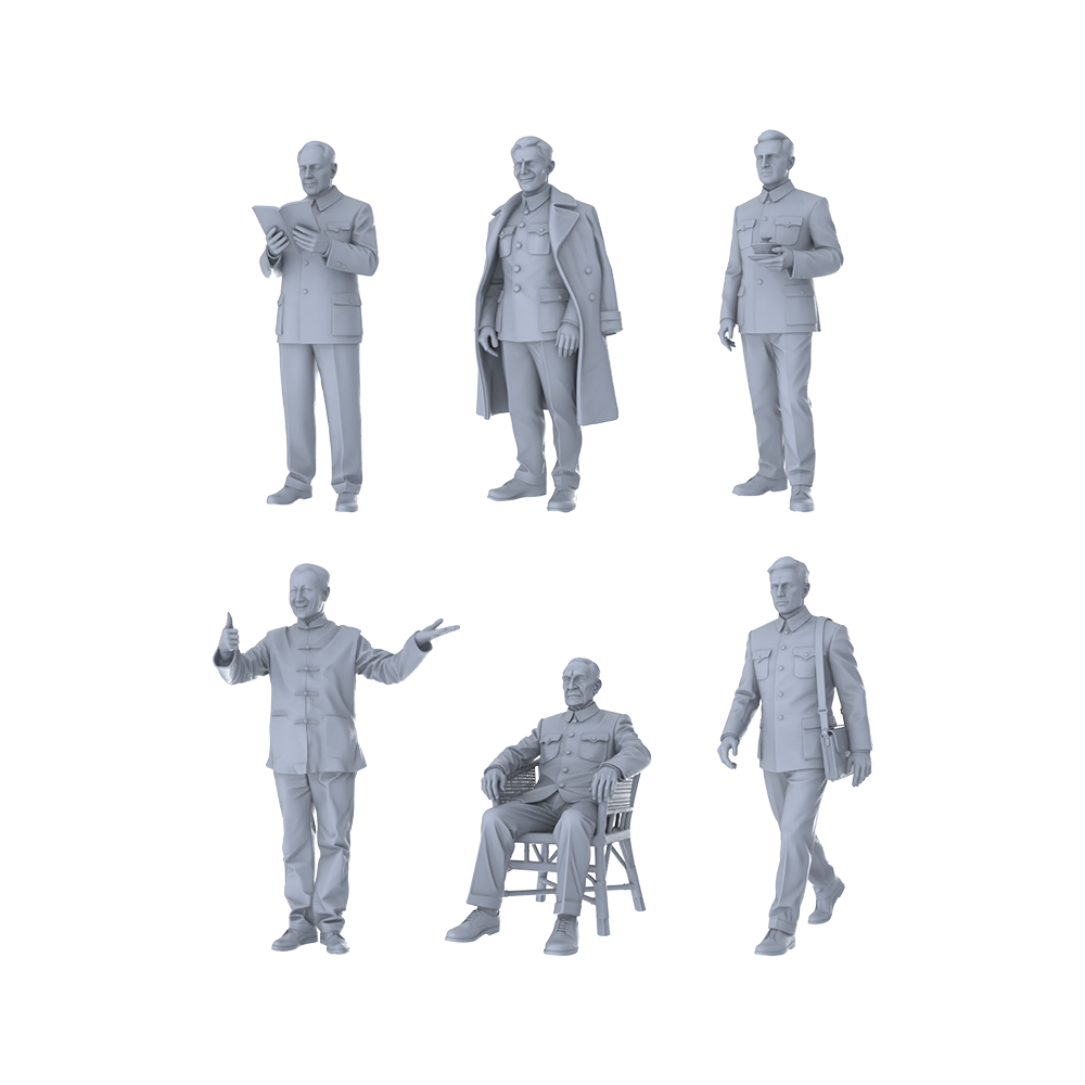 MRY-SFW LYTR529 Modern Men in Zhongshan Suits Refined Group of 6 Miniature Car Diorama Figures Scene Props Accessories Resin 3D Printed Resin Model Kit by SSMODEL