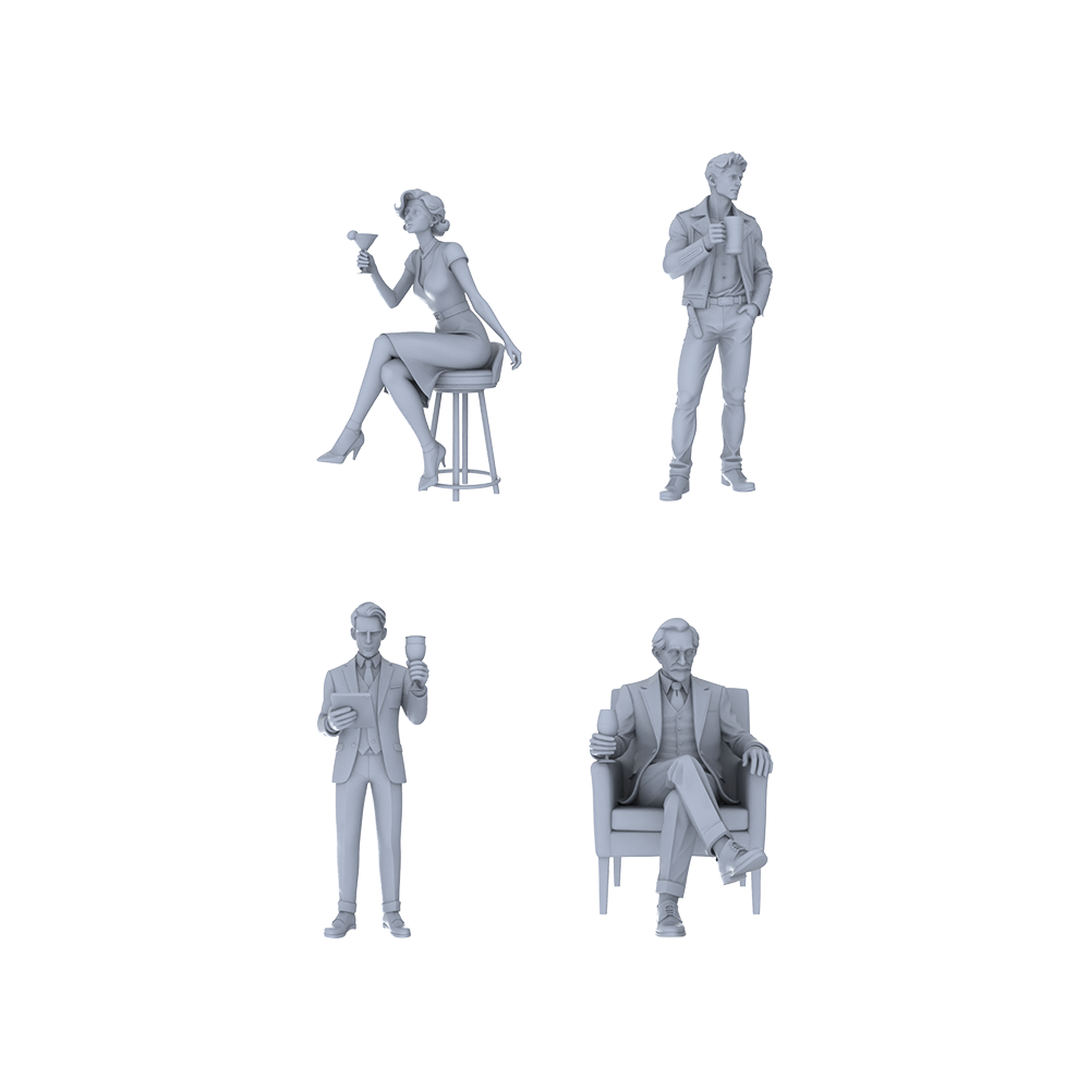 Yao's Studio LYTR214  Unpainted Miniature 4-Piece Set - Cocktail Party & Bar Scene Models for Realistic Dioramas Miniatures Diorama Resin Figures 3D Printed Resin Model Kit by SSMODEL