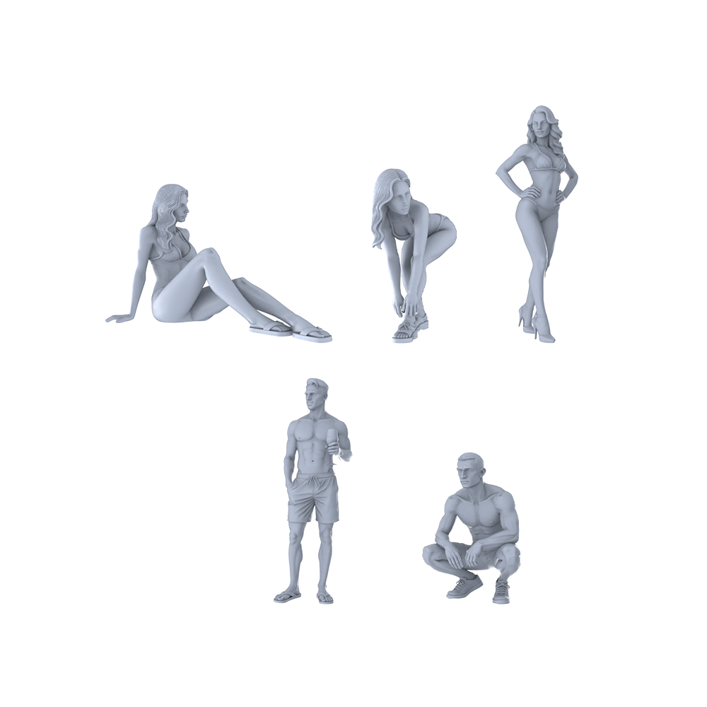 MRY-SFW LYTR415 Beach Vibe Quintet 5-Figure Set,  Coastal Leisure, DIY Paintingation Miniature Car Diorama Figures Scene Props Accessories Resin 3D Printed Resin Model Kit by SSMODEL
