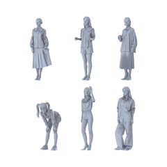 MRY-SFW LYTR652 Modern Fresh Daily Style Young Female Multi-Pose Six-Person Set Miniature Car Diorama Figures Scene Props Accessories Resin 3D Printed Resin Model Kit by SSMODEL