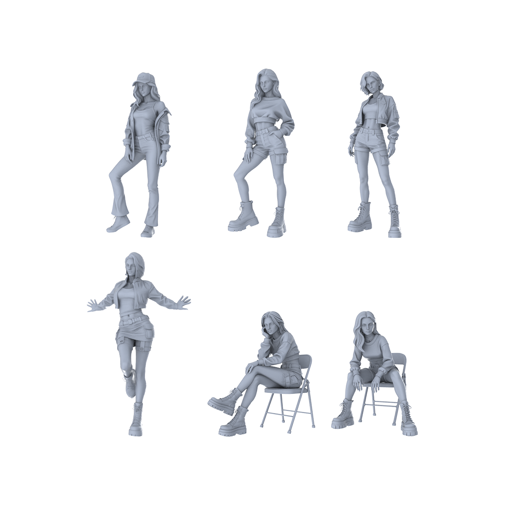 MRY-SFW LYTR519D Modern Cool Cropped Sweatshirt Cargo Shorts Female Single 1pc 3D Printed Resin Model Kit by SSMODEL