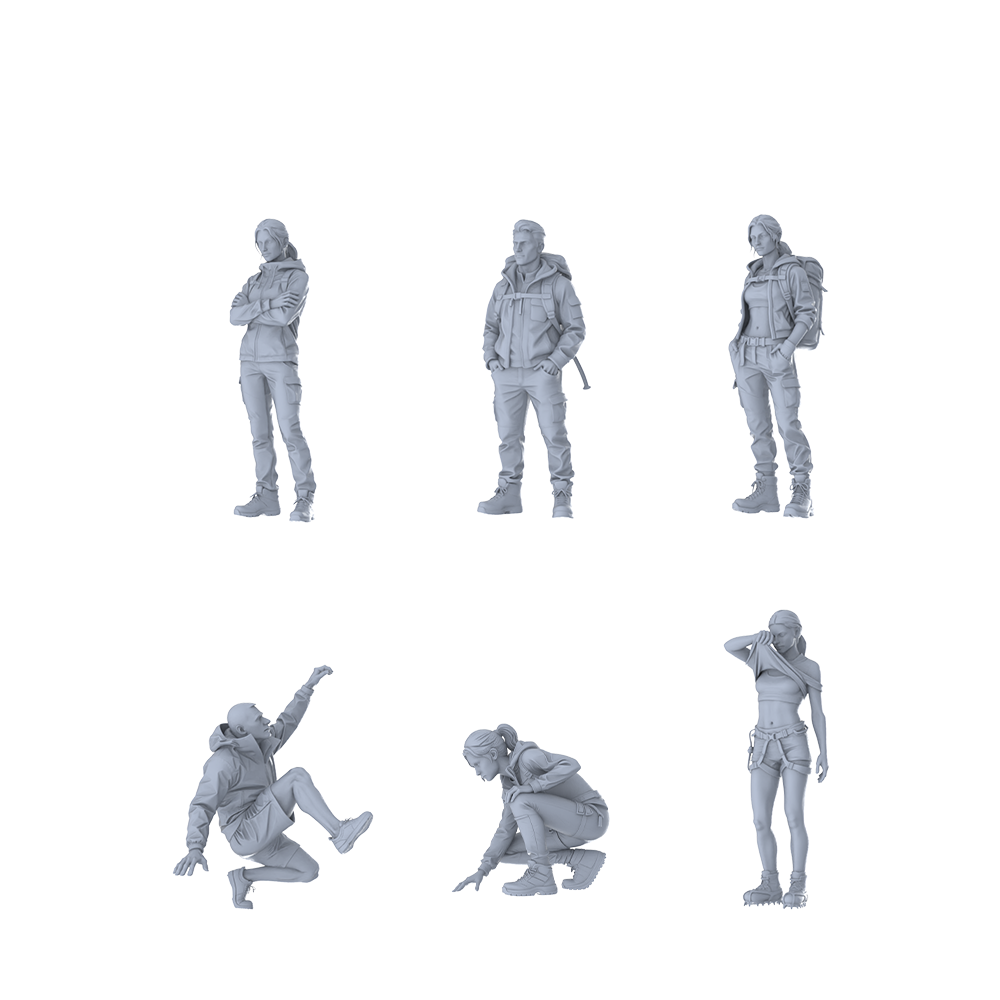 MRY-SFW LYTR681 Modern Outdoor Hiking Mountaineering Style Multi-Character Multi-Pose Six-Person Set Miniature Car Diorama Figures Scene Props Accessories Resin 3D Printed Resin Model Kit by SSMODEL