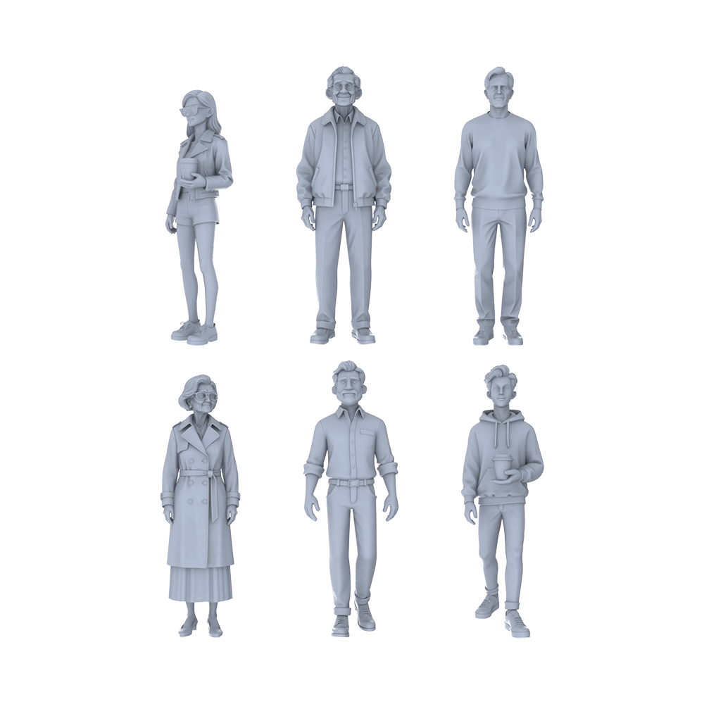 Yao's Studio LYTr243 Unpainted Multi-Age Urban Pedestrian 6-Pack, Miniature Diorama Accessories for Model Painters & Scene Enthusiasts Miniatures Diorama Resin Figures 3D Printed Resin Model Kit by SSMODEL