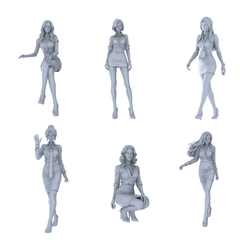 MRY-SFW LYTR699 Modern Figure Businesswoman White-collar 6 pcs Miniature Car Diorama Figures Scene Props Accessories Resin 3D Printed Resin Model Kit by SSMODEL