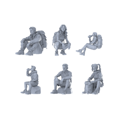 MRY-SFW LYTR675 Modern Outdoor Hiking Rest Style Multi-Character Multi-Pose Six-Person Set Miniature Car Diorama Figures Scene Props Accessories Resin 3D Printed Resin Model Kit by SSMODEL