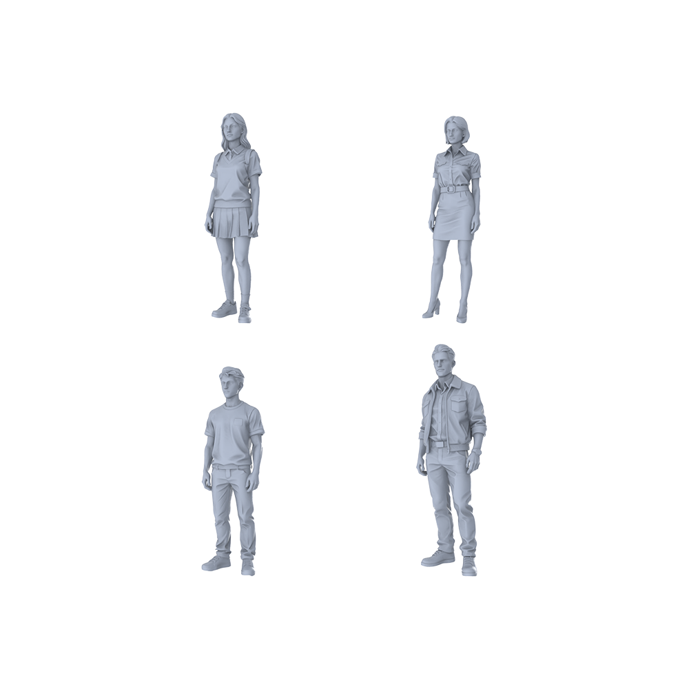 Yao's Studio LYTR310  Unpainted Urban Figures Miniatures 4-Pack | For Diorama, Hobby Painting & Collection Miniatures Diorama Resin Figures 3D Printed Resin Model Kit by SSMODEL