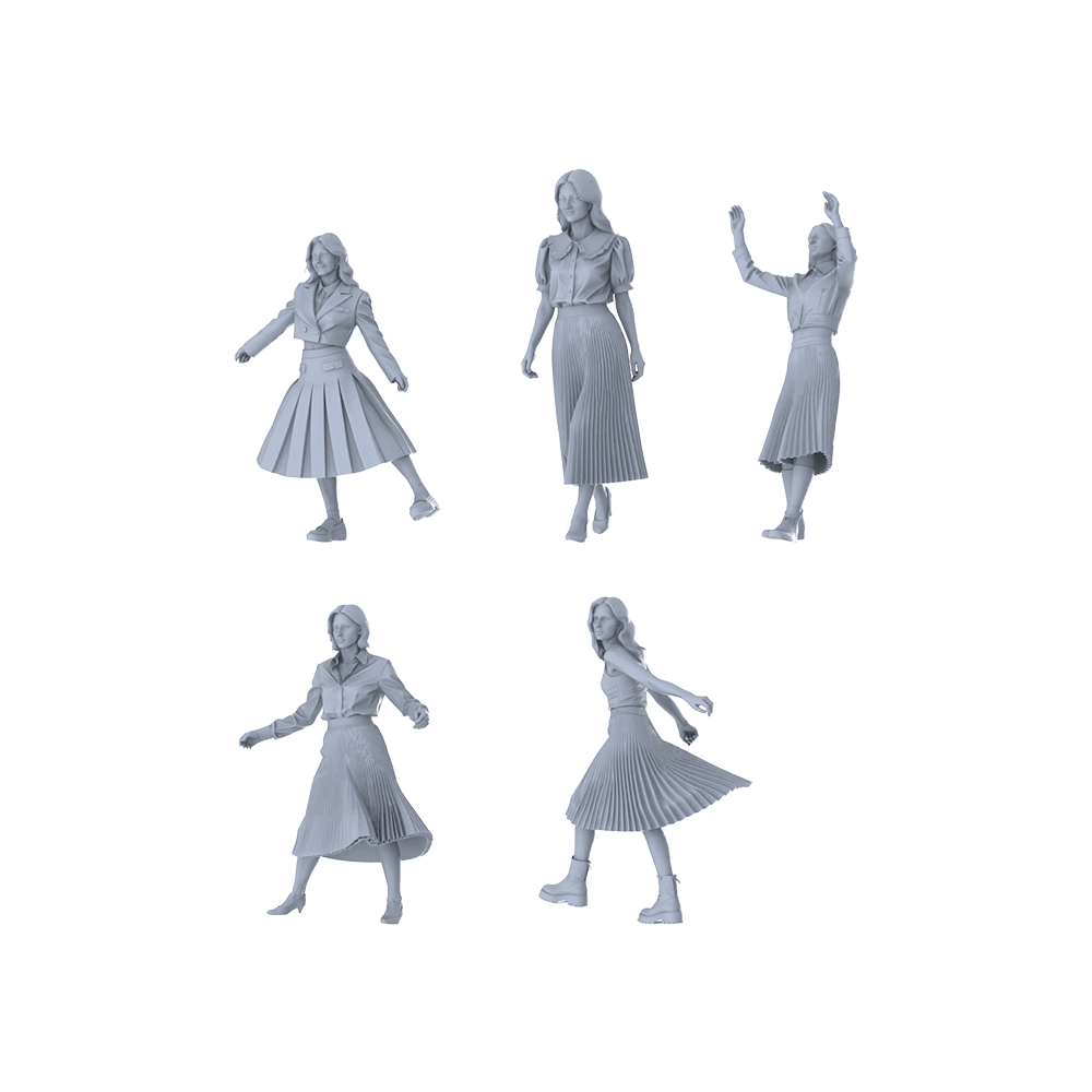 MRY-SFW LYTR666 Modern Pleated Skirt Dancing Style Young Female Multi-Pose Five-Person Set Miniature Car Diorama Figures Scene Props Accessories Resin 3D Printed Resin Model Kit by SSMODEL