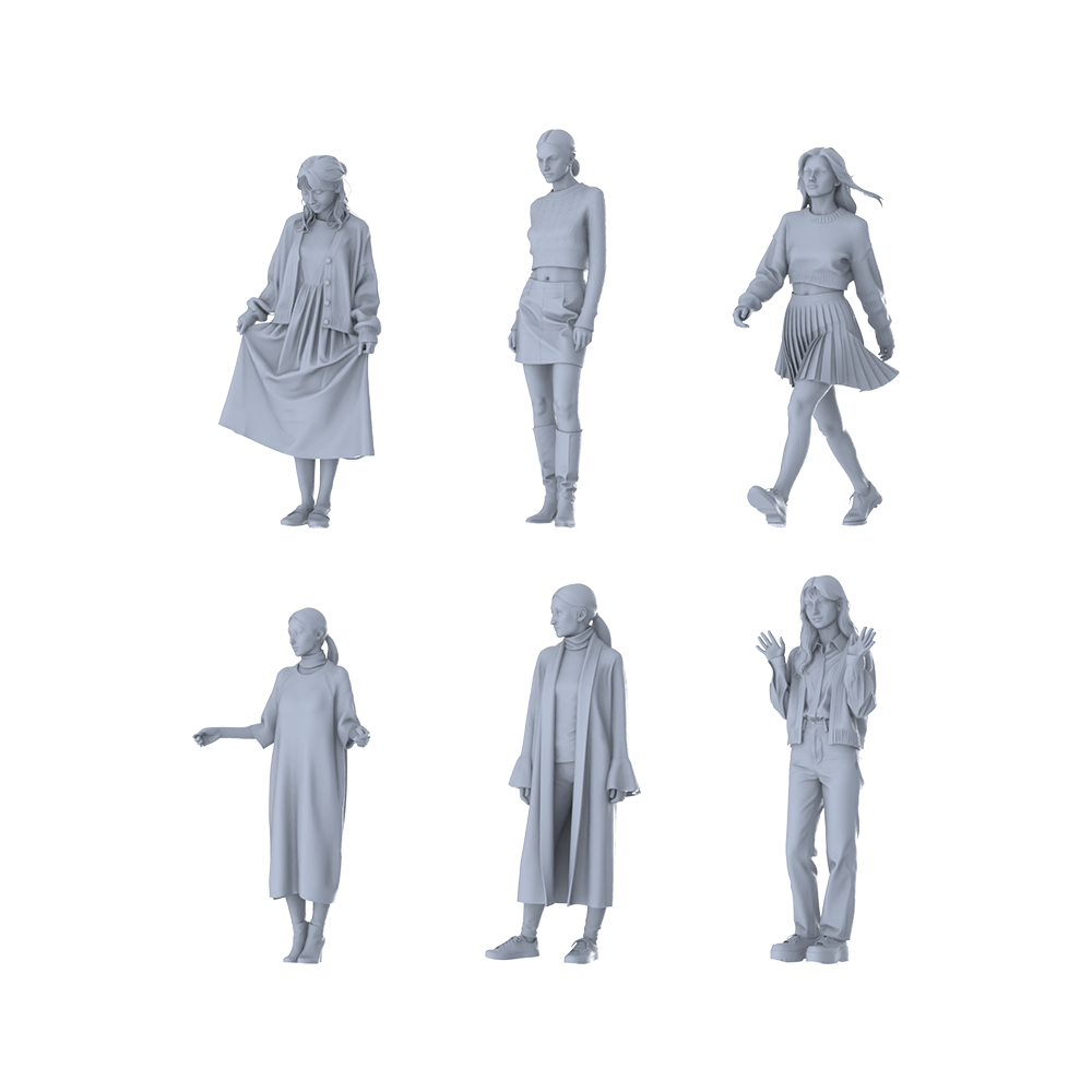 MRY-SFW LYTR654 Modern Gentle Daily Style Young Female Multi-Pose Six-Person Set Miniature Car Diorama Figures Scene Props Accessories Resin 3D Printed Resin Model Kit by SSMODEL
