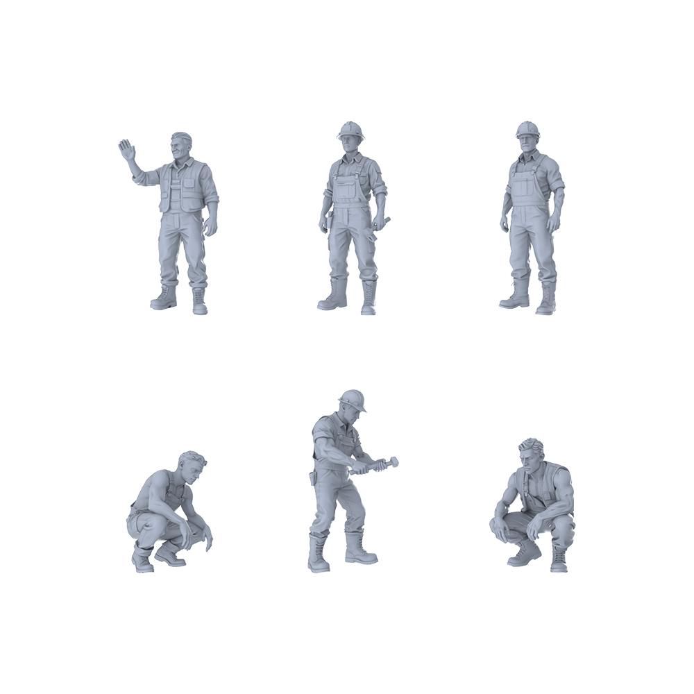 Yao's Studio LYTR304  Unpainted Worker Miniatures 6-Pack | For Diorama, Hobby Painting & Scene Props Miniatures Diorama Resin Figures 3D Printed Resin Model Kit by SSMODEL