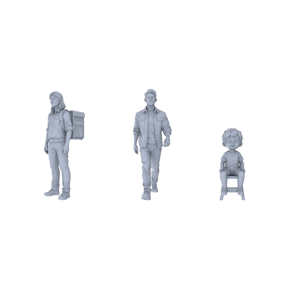 Yao's Studio LYTR210 Unpainted Miniature 3-Piece Set - Urban Casual Crowd Models for Lifelike Diorama Projects Miniatures Diorama Resin Figures 3D Printed Resin Model Kit by SSMODEL