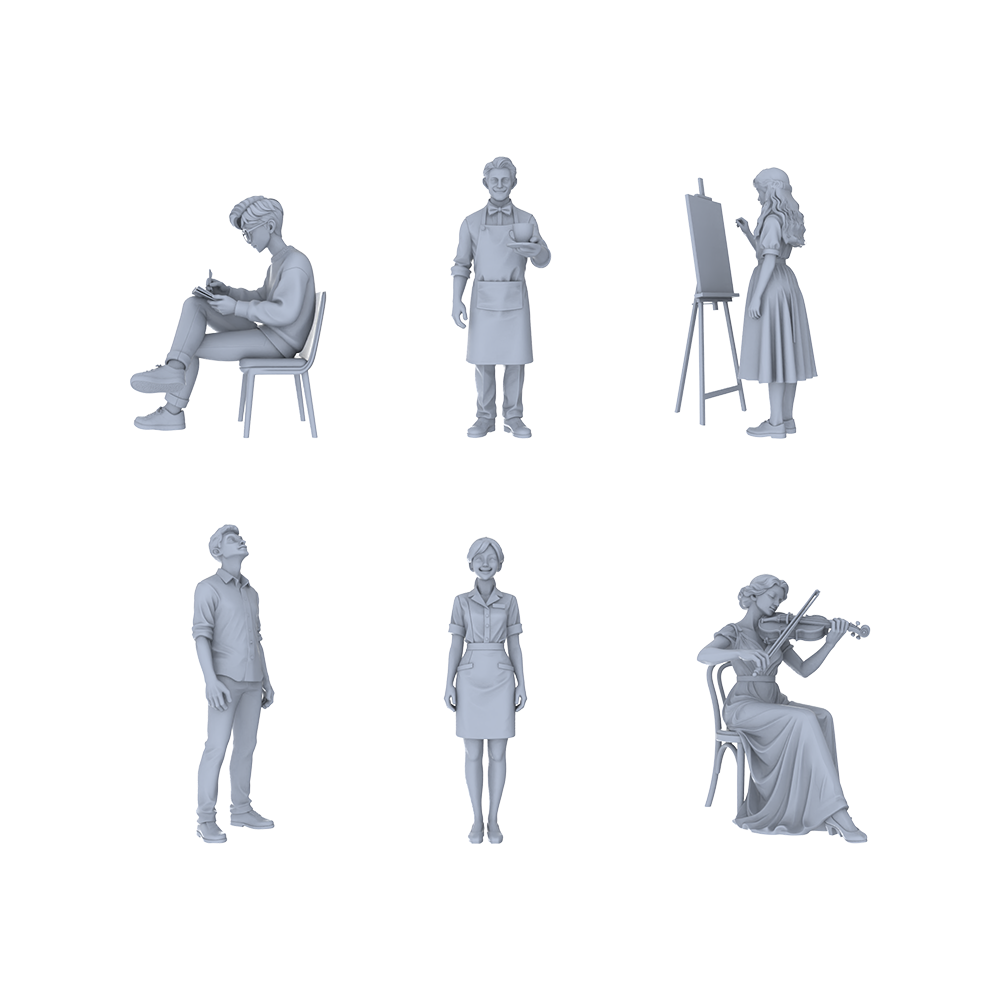 Yao's Studio LYTR167  E-scooter Riders Resin Miniature Model 3-Figure Set, Unpainted E-scooter Figures, DIY Painting Street Scene Decoration Miniatures Diorama Resin Figures 3D Printed Resin Model Kit by SSMODEL
