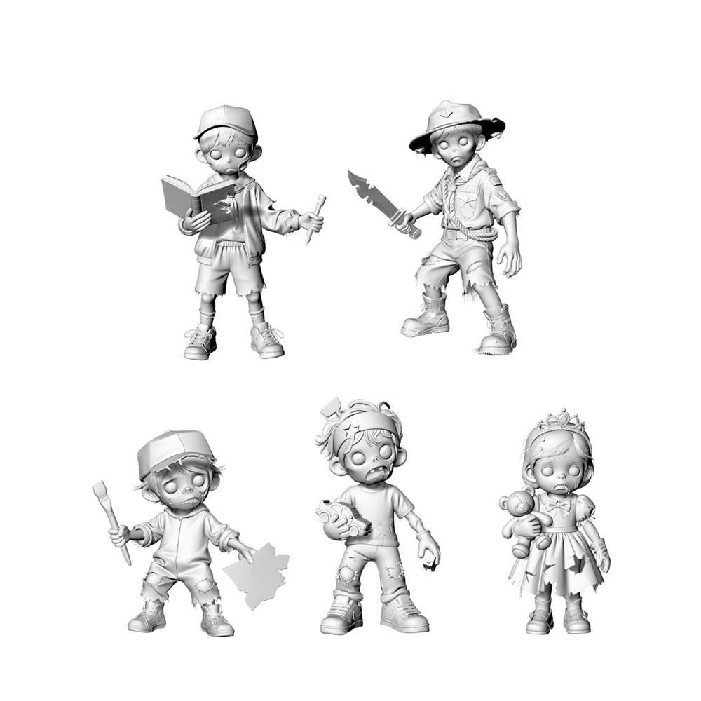 MRY-SFW LYGR301 3D Printed Chibi Zombie Miniatures, Post-Apocalyptic Kid-Style Figures for Tabletop Games & Collectibles 3D Printed Resin Model Kit by SSMODEL