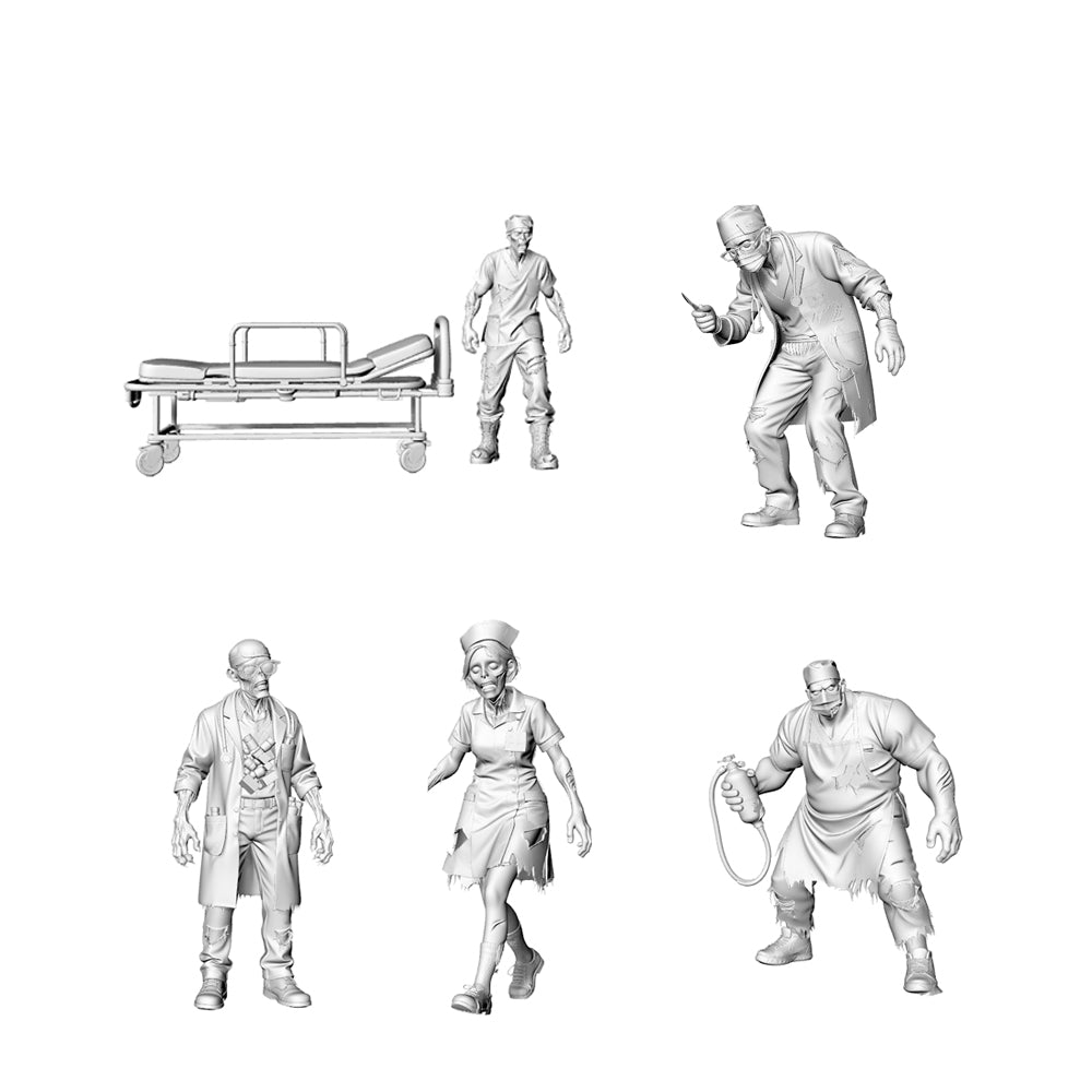 MRY-SFW LYGR310 3D Printed Hospital Medical Staff Zombie Set - Surgeon Nurse Paramedic Pharmacist Attendant Unpainted Model 3D Printed Resin Model Kit by SSMODEL