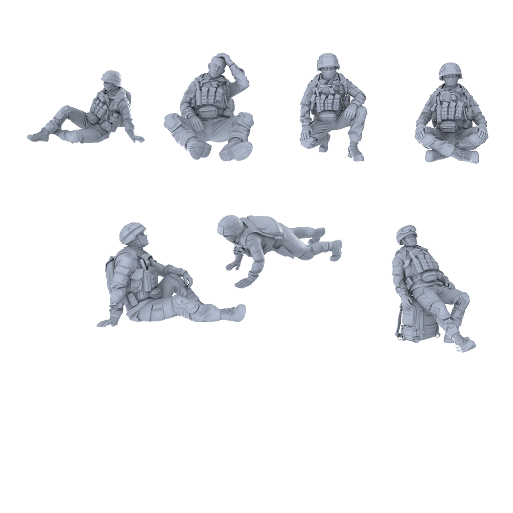 MRY-SFW LYGR574 Modern Military Seven-Person Rest Group 3D Printed Resin Model Kit by SSMODEL