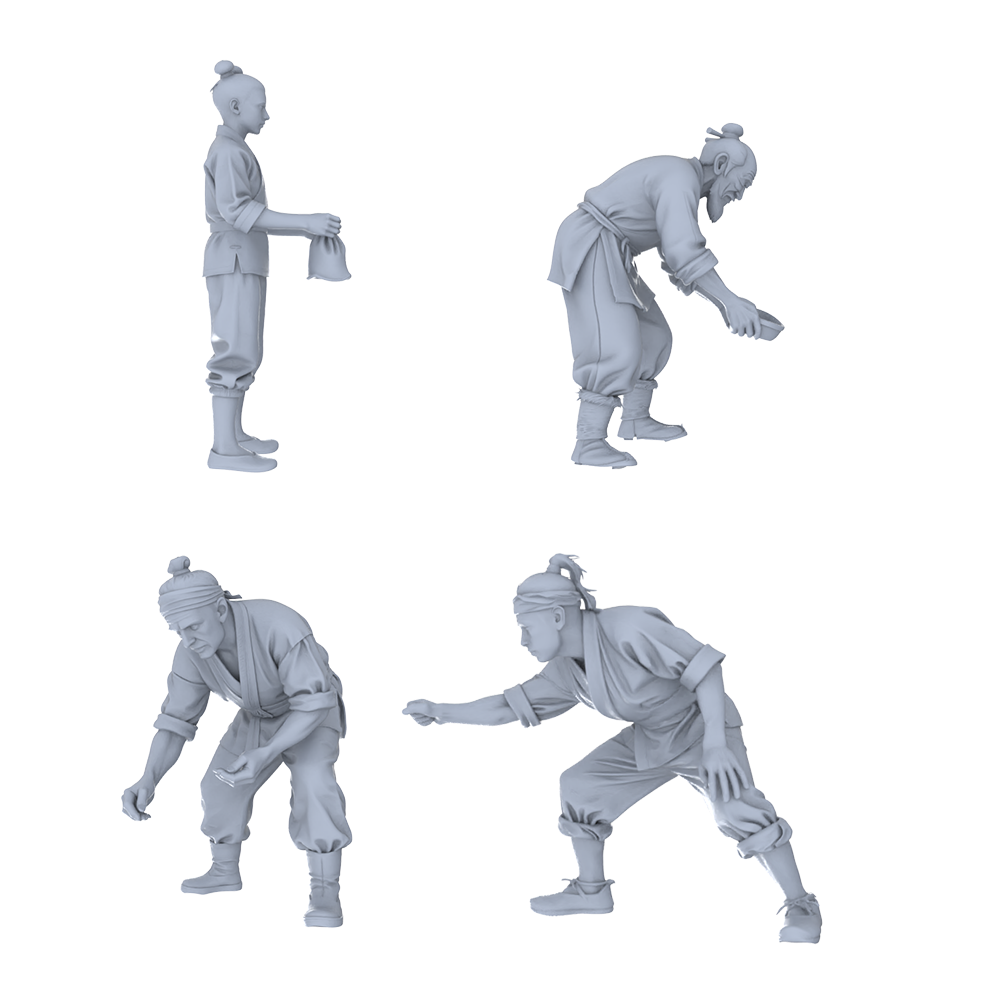 MRY-SFW LYTR765 Ancient Chinese Laboring Commoner Figure 4 pcs Miniature Car Diorama Figures Scene Props Accessories Resin 3D Printed Resin Model Kit by SSMODEL