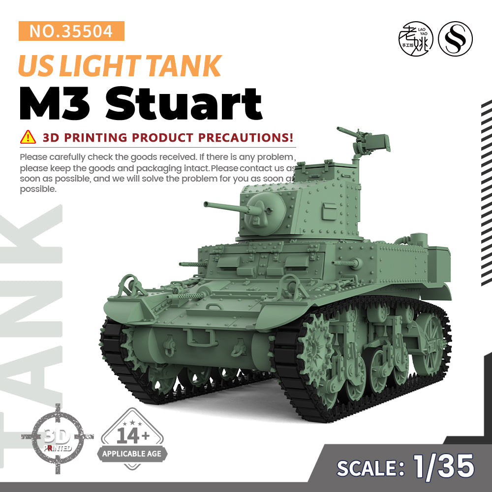 SSMODEL 504 Military Armoured Model Kit US M3 Light Tank 3D Printed Resin Model Kit by SSMODEL