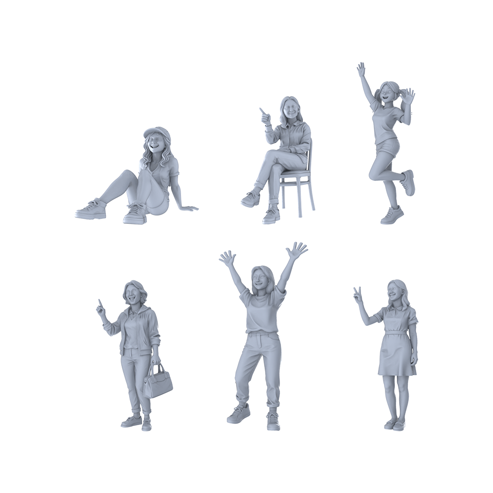 MRY-SFW LYTR575 Modern Energetic Teenage Girls Pose Group of 6 Miniature Car Diorama Figures Scene Props Accessories Resin 3D Printed Resin Model Kit by SSMODEL