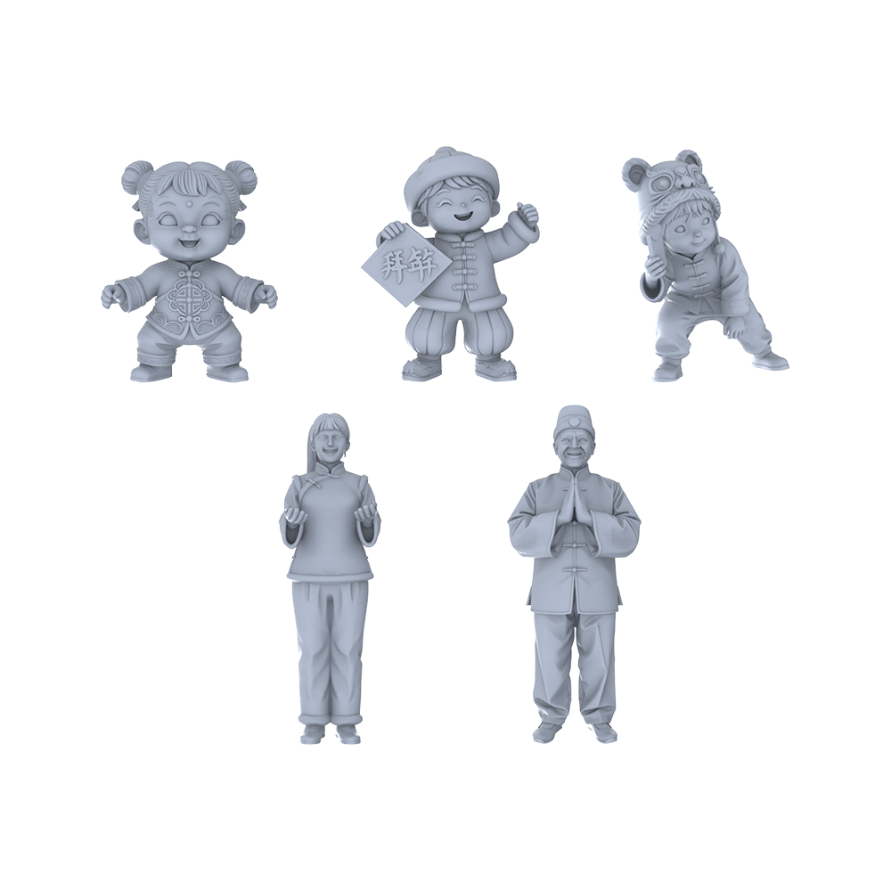 Yao's Studio LYTR257  Chinese New Year Greeting Figures Resin Miniature Model 5-Figure Set, Unpainted Traditional Festival Figures, DIY Painting Scene Decoration Miniatures Diorama Resin Figures 3D Printed Resin Model Kit by SSMODEL