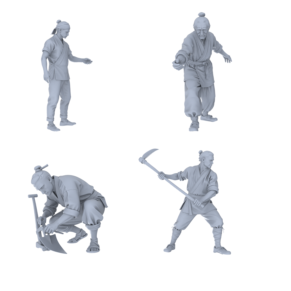 MRY-SFW LYTR776 Ancient Craftsman Laboring Figure 4 pcs Miniature Car Diorama Figures Scene Props Accessories Resin 3D Printed Resin Model Kit by SSMODEL