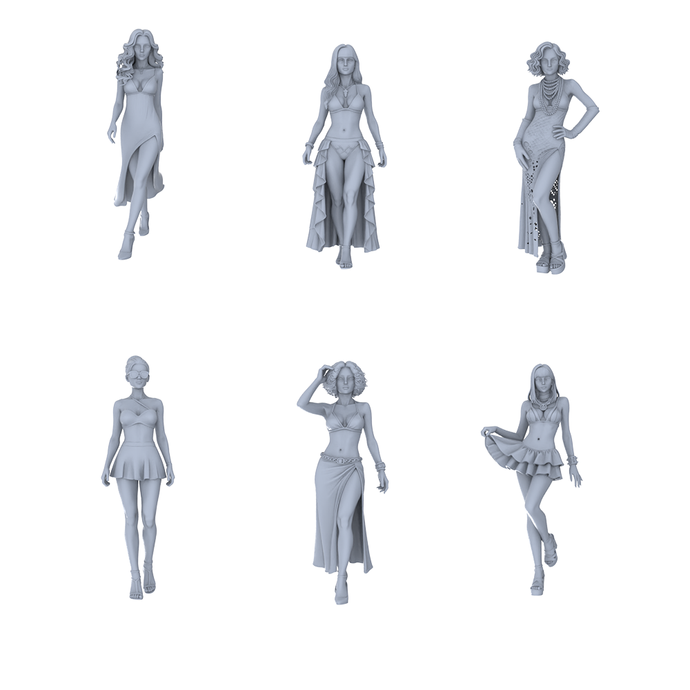 MRY-SFW LYTR730 Modern Beach Dress Female 6 pcs Miniature Car Diorama Figures Scene Props Accessories Resin 3D Printed Resin Model Kit by SSMODEL
