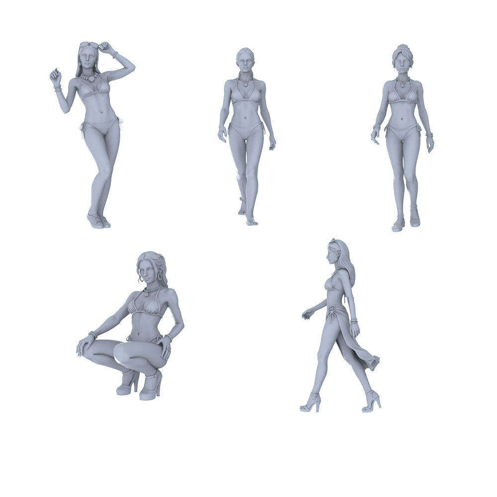 MRY-SFW LYTR731 Modern Bikini Pose Female 5 pcs Miniature Car Diorama Figures Scene Props Accessories Resin 3D Printed Resin Model Kit by SSMODEL