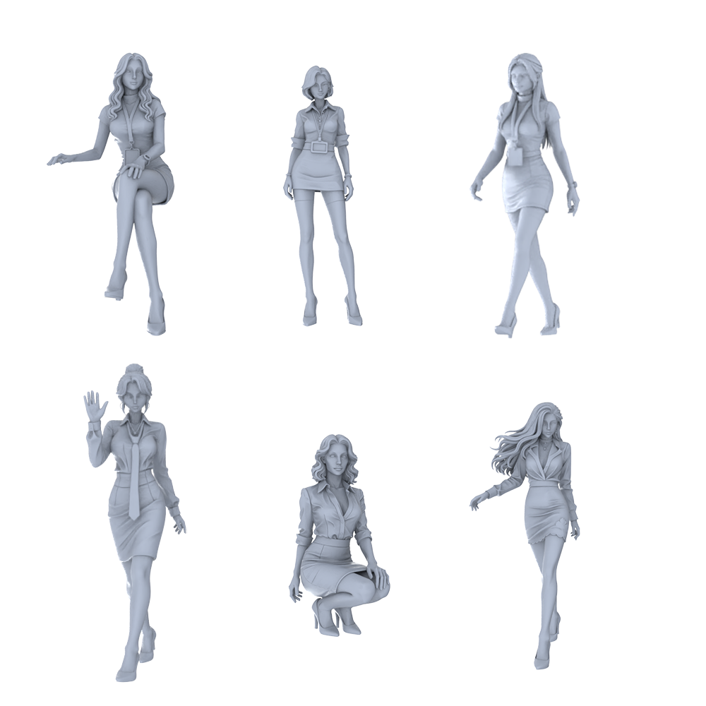 MRY-SFW LYTR710 Modern Figure Office Lady Working Style 6 pcs Miniature Car Diorama Figures Scene Props Accessories Resin 3D Printed Resin Model Kit by SSMODEL