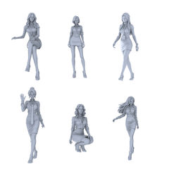 MRY-SFW LYTR710 Modern Figure Office Lady Working Style 6 pcs Miniature Car Diorama Figures Scene Props Accessories Resin 3D Printed Resin Model Kit by SSMODEL