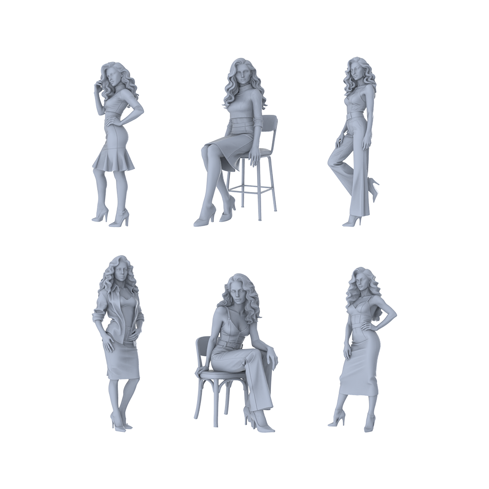 MRY-SFW LYTR511 Modern Urban Business Women Professional Group of 6 Miniature Car Diorama Figures Scene Props Accessories Resin 3D Printed Resin Model Kit by SSMODEL