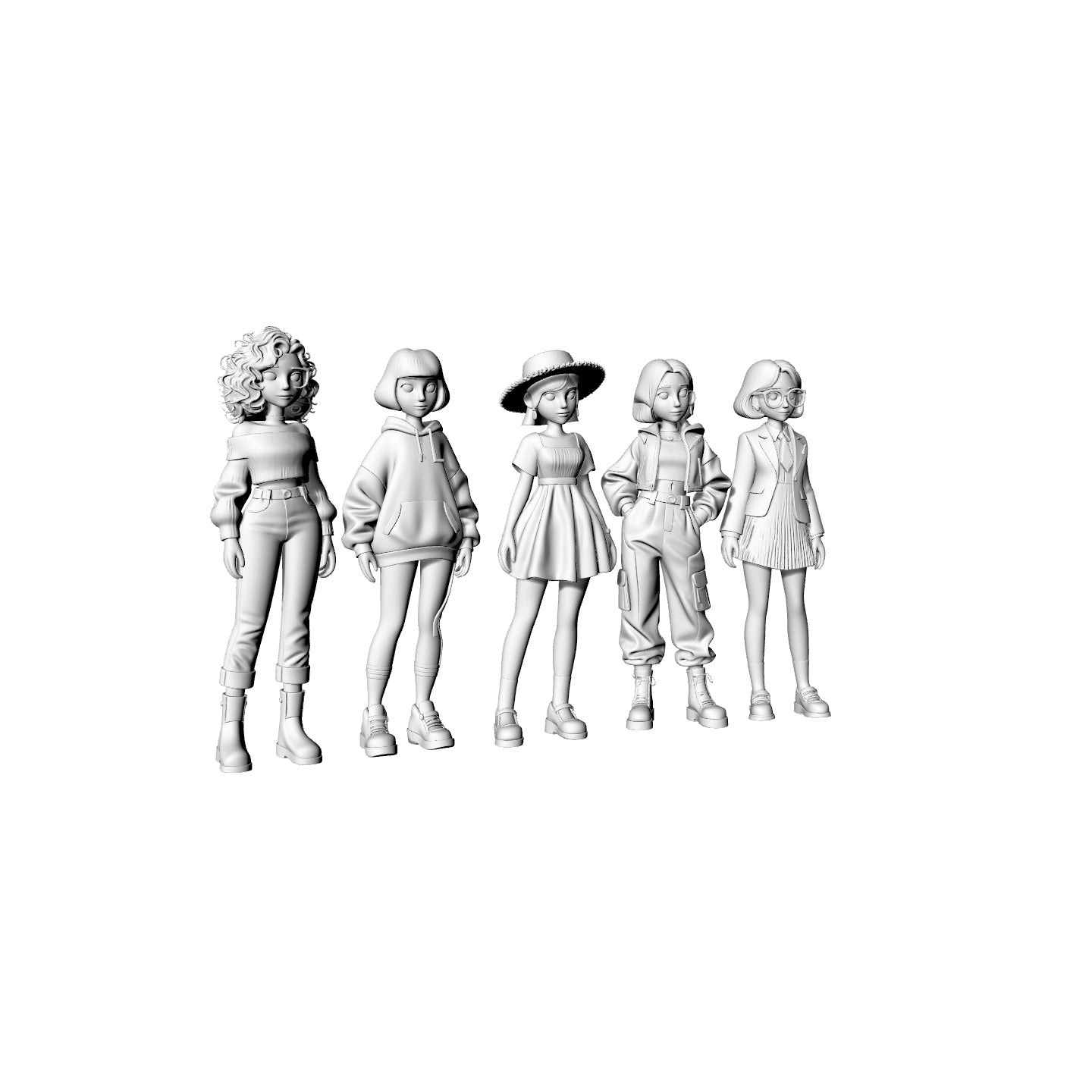 Yao's Studio LYTR068  Trendy Girls Group 3D Print Model Set, 5-Style Unpainted Figures, DIY Painting Kit 1set 3D Printed Resin Model Kit by SSMODEL