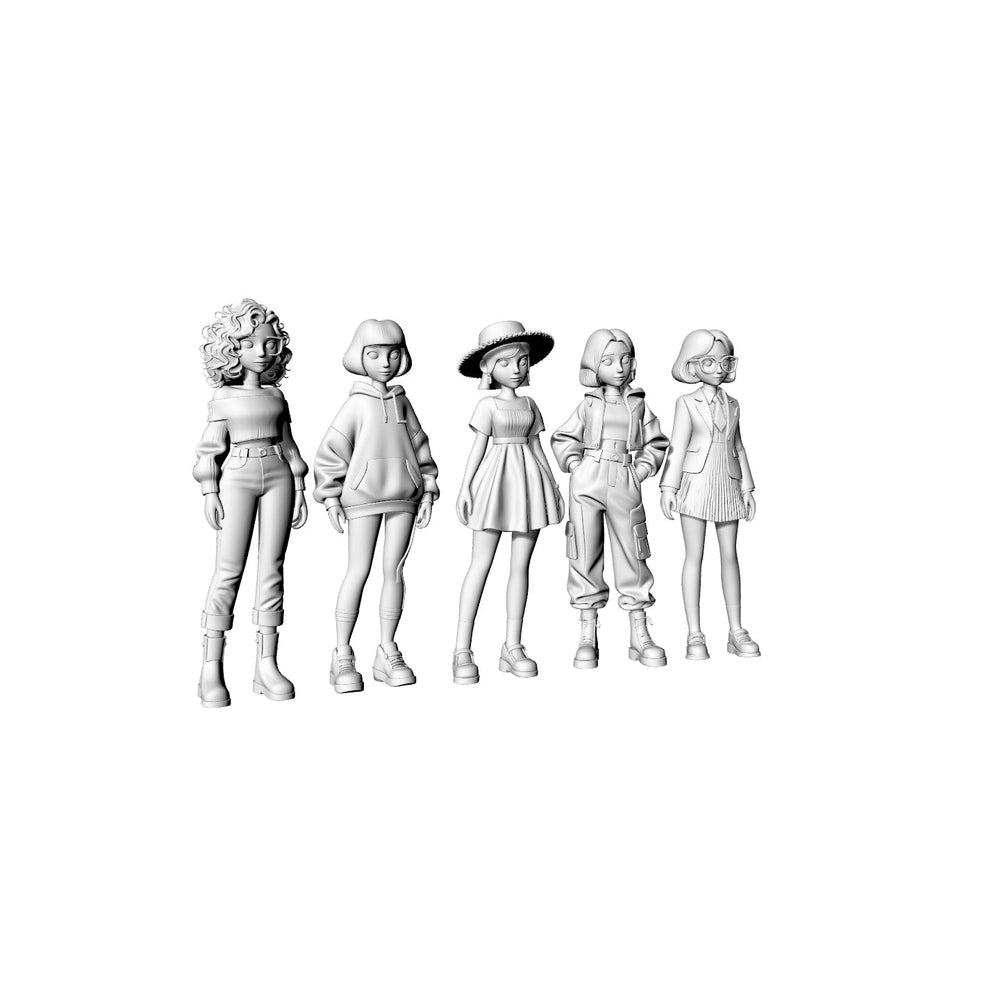 Yao's Studio LYTR068  Trendy Girls Group 3D Print Model Set, 5-Style Unpainted Figures, DIY Painting Kit 1set 3D Printed Resin Model Kit by SSMODEL