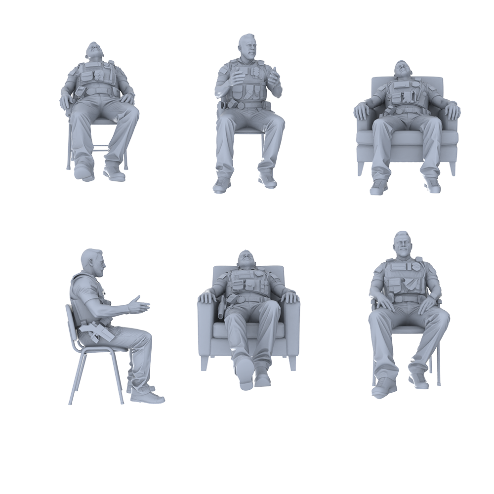 MRY-SFW LYGR569 Modern US Police Six-Person Rest Group 3D Printed Resin Model Kit by SSMODEL
