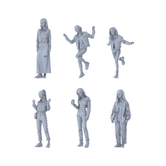 MRY-SFW LYTR657 Modern Denim Casual Style Young Female Multi-Pose Six-Person Set Miniature Car Diorama Figures Scene Props Accessories Resin 3D Printed Resin Model Kit by SSMODEL