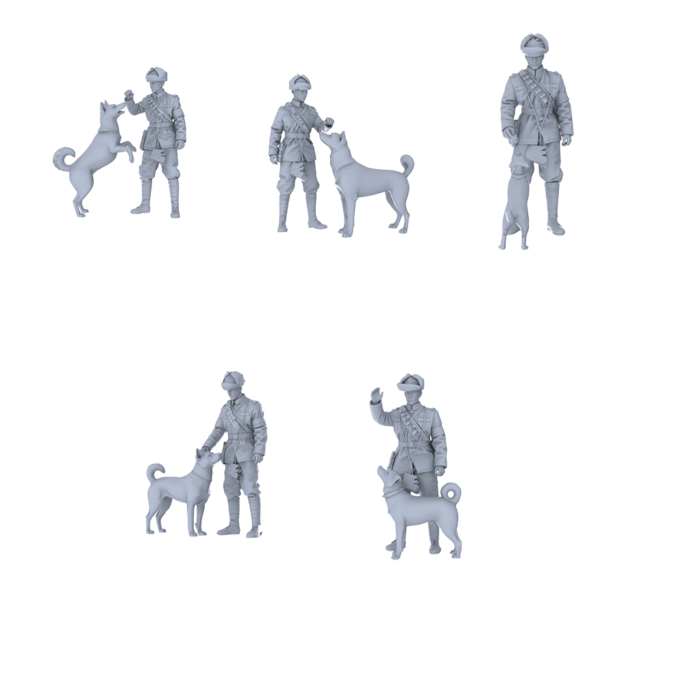 MRY-SFW LYGR448 Historical Chinese Northeastern Army Five-Person Playing with Dog 3D Printed Resin Model Kit by SSMODEL