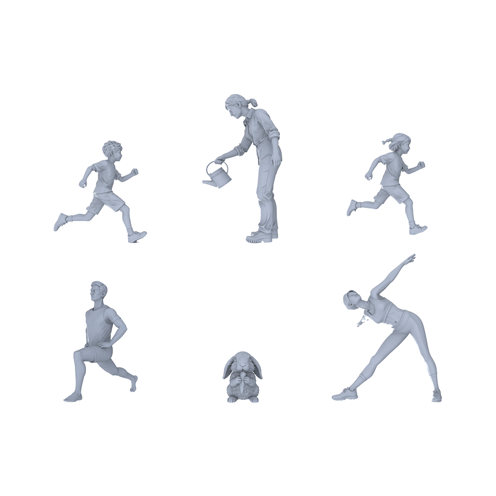 Yao's Studio LYTR174 Unpainted Resin Miniature Figure & Animal Scene 6-Piece Set, Active Daily Life Themed Models for Diorama, Painting & Display Miniatures Diorama Resin Figures 3D Printed Resin Model Kit by SSMODEL