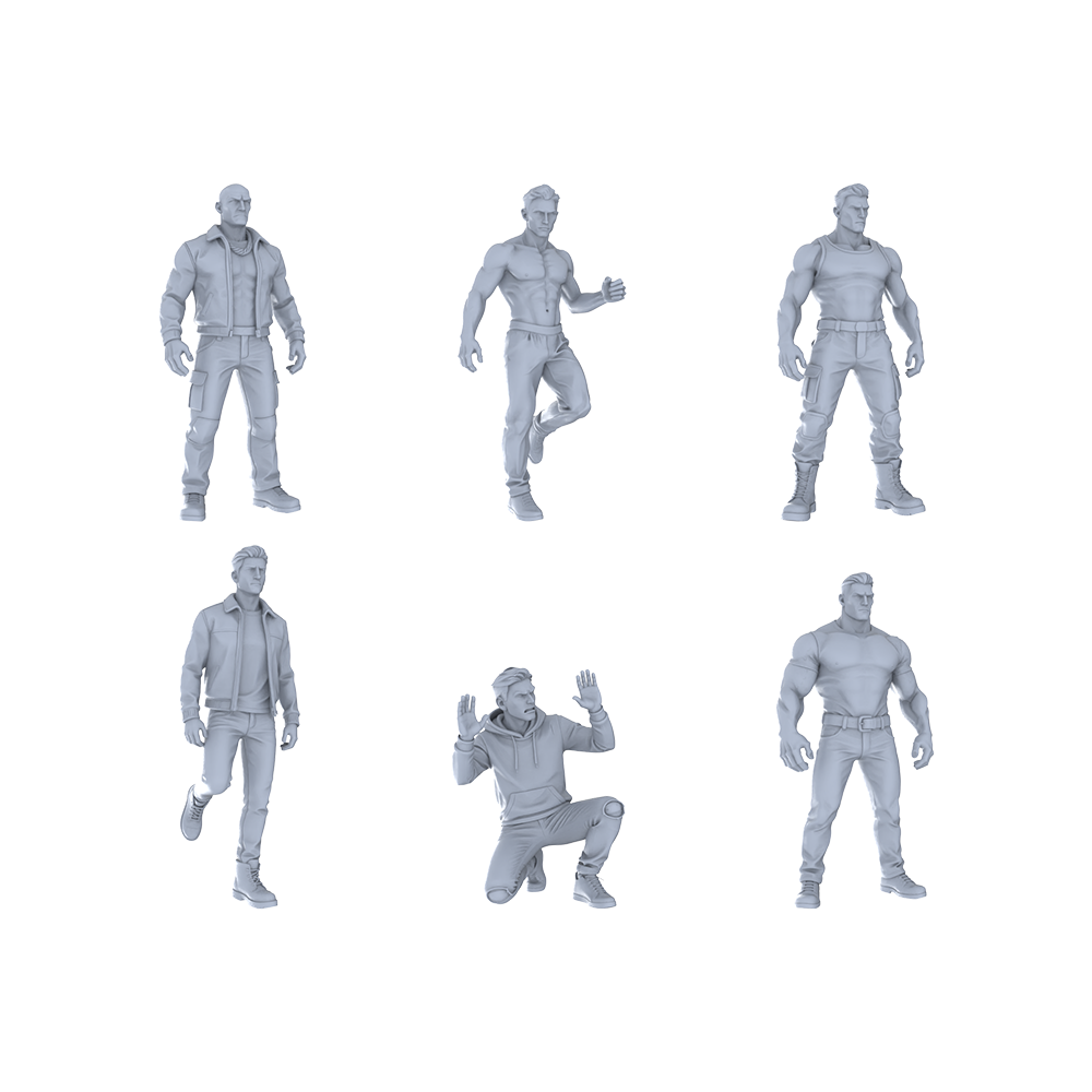 Yao's Studio LYTR319 Unpainted Tough Guy Miniatures 6-Pack | For Diorama & Hobby Painting Miniatures Diorama Resin Figures 3D Printed Resin Model Kit by SSMODEL