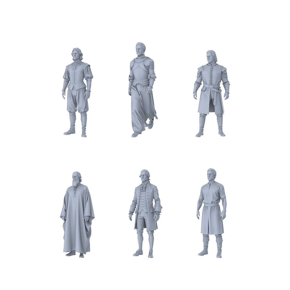 MRY-SFW LYTR544 Renaissance European Nobles Six in Varied Attires Miniature Car Diorama Figures Scene Props Accessories Resin 3D Printed Resin Model Kit by SSMODEL