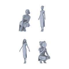 MRY-SFW LYTR660 Modern Chinese Cheongsam Style Young Female Multi-Pose Four-Person Set Miniature Car Diorama Figures Scene Props Accessories Resin 3D Printed Resin Model Kit by SSMODEL