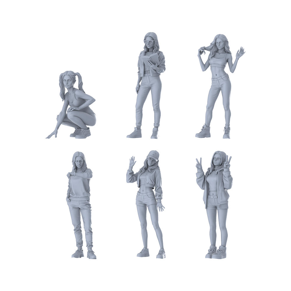 MRY-SFW LYTR649 Modern Youthful Vitality Style Young Female Multi-Pose Six-Person Set Miniature Car Diorama Figures Scene Props Accessories Resin 3D Printed Resin Model Kit by SSMODEL