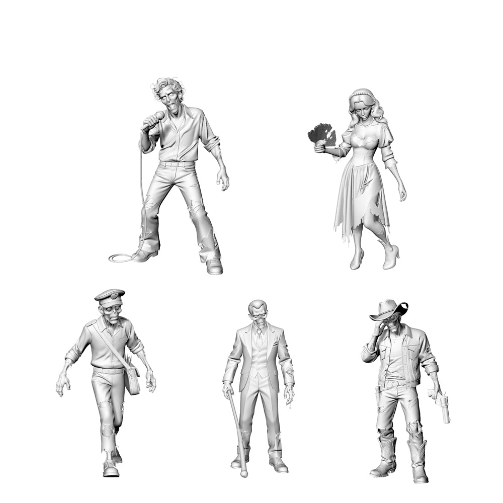 MRY-SFW LYGR304 3D Printed Vintage Style Zombie Miniatures, Retro Themed Undead Figures for Tabletop Wargames & Dioramas 3D Printed Resin Model Kit by SSMODEL