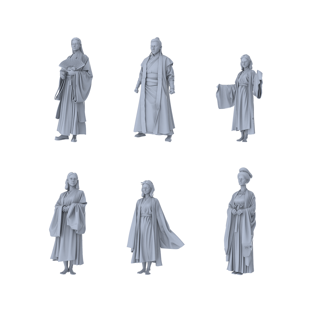 MRY-SFW LYTR492 Ancient Eastern Scholars Elegant Group of 6  Miniature Car Diorama Figures Scene Props Accessories Resin 3D Printed Resin Model Kit by SSMODEL