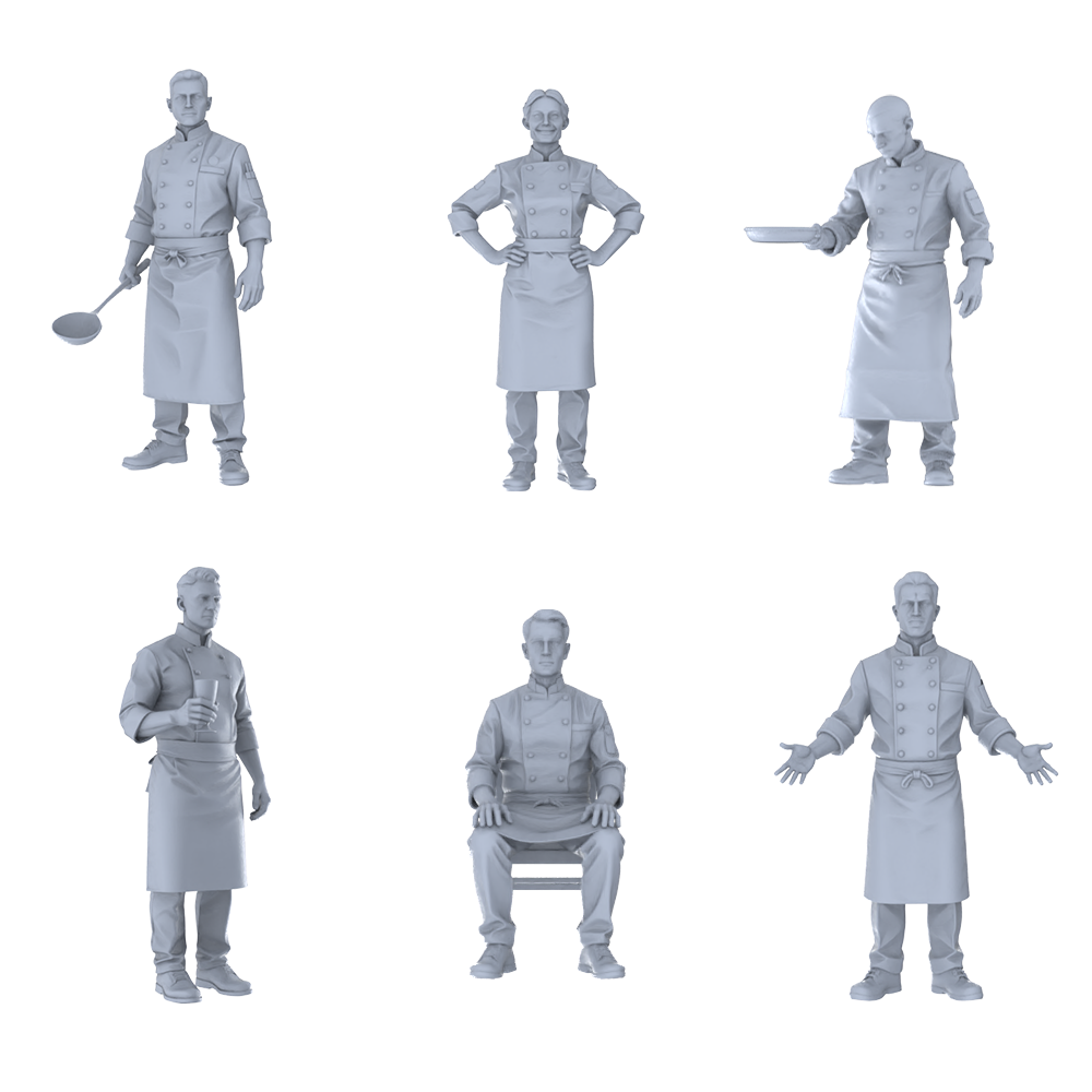 MRY-SFW LYTR690 Modern Figure Chef Western Cuisine 6 pcs Miniature Car Diorama Figures Scene Props Accessories Resin 3D Printed Resin Model Kit by SSMODEL